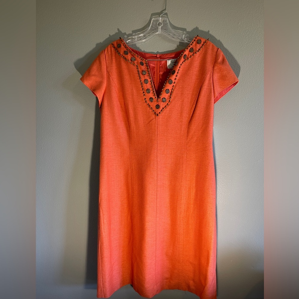 Willow Glenn New York  Coral‎ Dress with Wooden Bead Embellishment size 12
